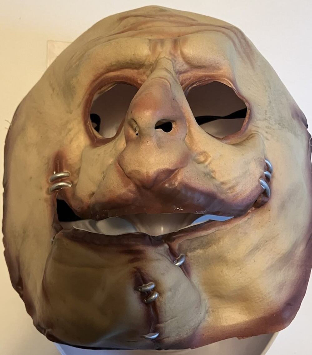 Adult Latex Leather Face Scary Man Halloween Mask Costume - Stapled Lips.